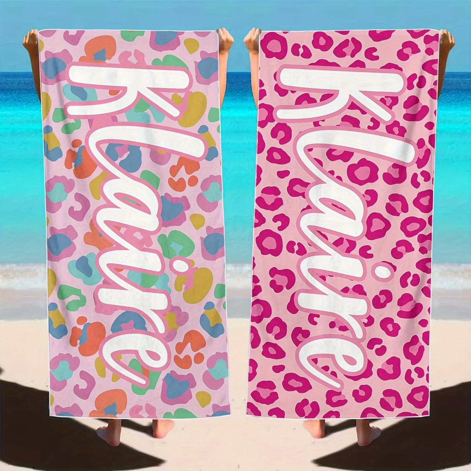 1pc Customized Beach Towel - Vibrant Leopard Pattern, Ultra-Absorbent and Quick-Drying, Personalized with Your Name or Message