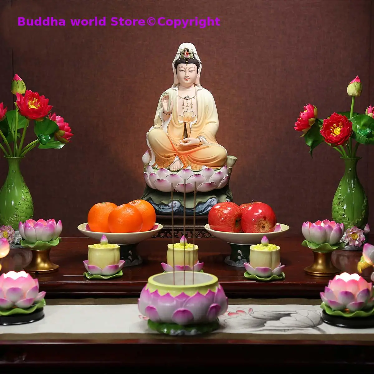 

5A+ HOME shop high grade Buddha statue Guan yin PU SA Avalokiteshvara Buddha COLOR Ceramic statue bless safe health good luck