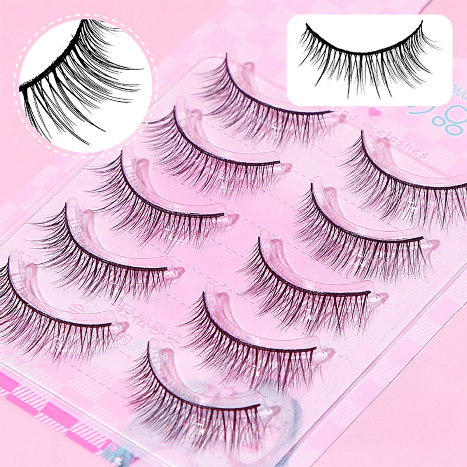 Koreaanse Idool Natuurlijke Vezel Wimpers Cosplay Manga Valse Wimpers Strip Krul Lichtgewicht Volume Piekerige Wimpers Extension 5pairs