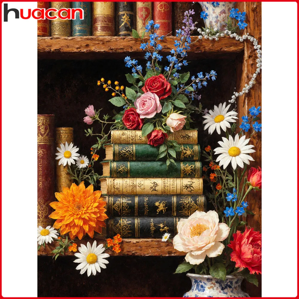 Huacan 5D DIY Diamantmalerei Rose Gänseblümchen Bücher Diamant-Mosaik Blumenkunst Bild aus Strasssteinen