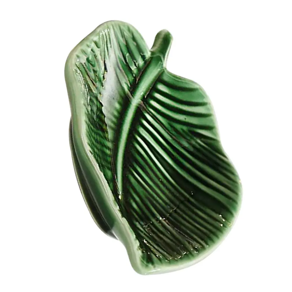 

Elegant Ceramic Jewelry Tray Green Leaf Shape Decorative Ring Dish Multi-Function Trinket Tray Household Desktop Jewelry Holder