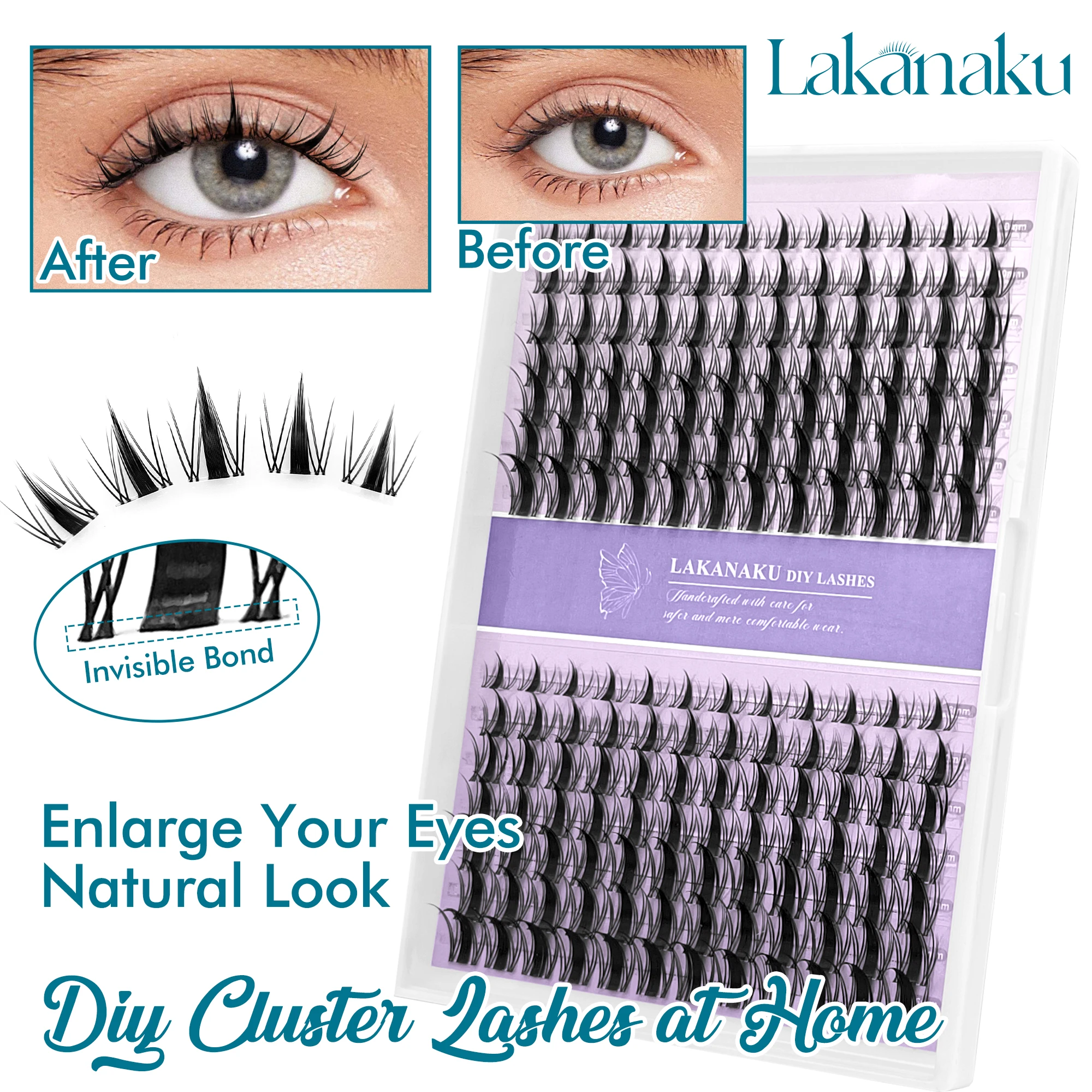 LAKANAKU 個別まつげクラスター ナチュラル キャットアイ スタイル ソフト DIY ラッシュエクステンション 再利用可能 無香料 初心者 & コスプレ用