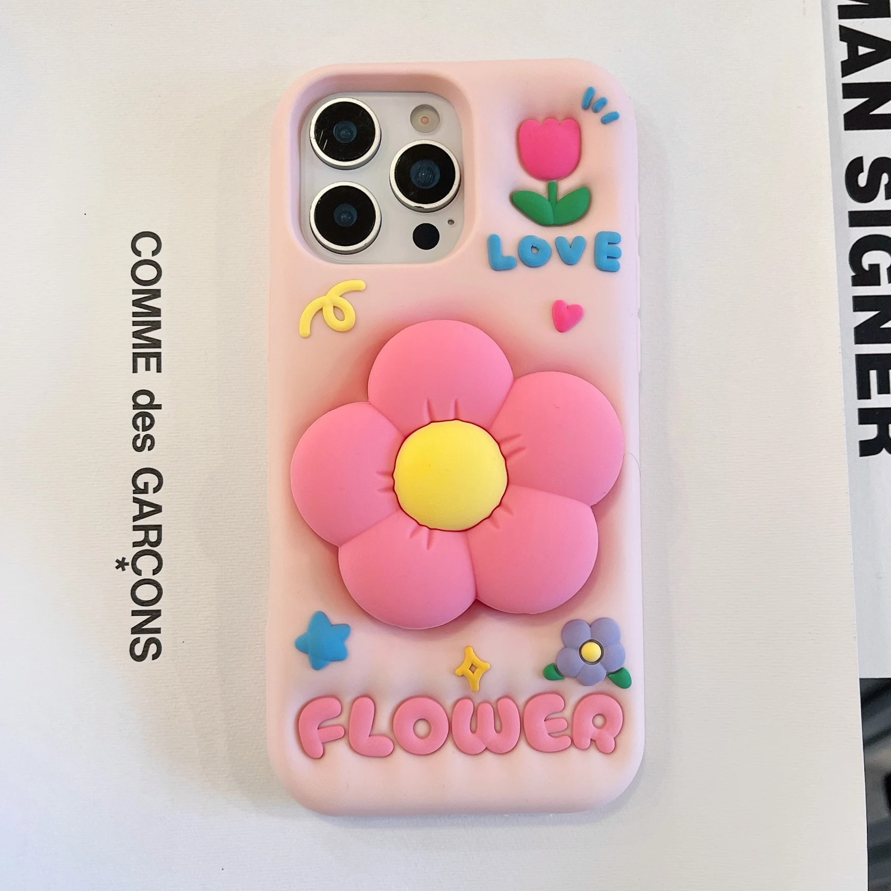 3D Floral Silicone Case for iPhone pro Max/X/XS Max/XR with Stand Holder Bracket Soft Cover for 17/16/15/14/13/12/11 6/6S/7/8 pl view 6