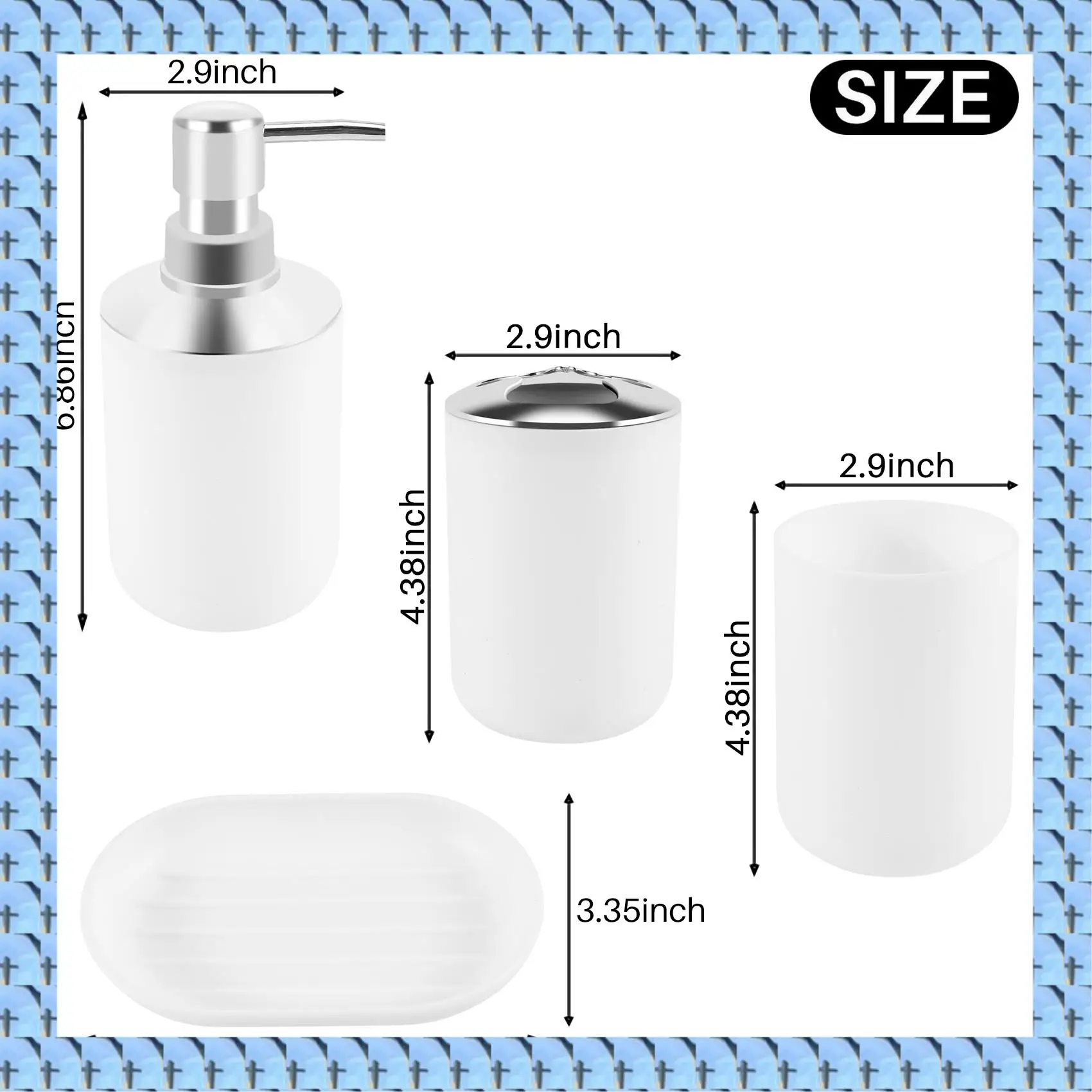 NOCM 4 Pcs Plastic Bathroom Accessory Set,Bath Toilet Brush Accessories Set With Toothbrush Holder,Toothbrush Cup