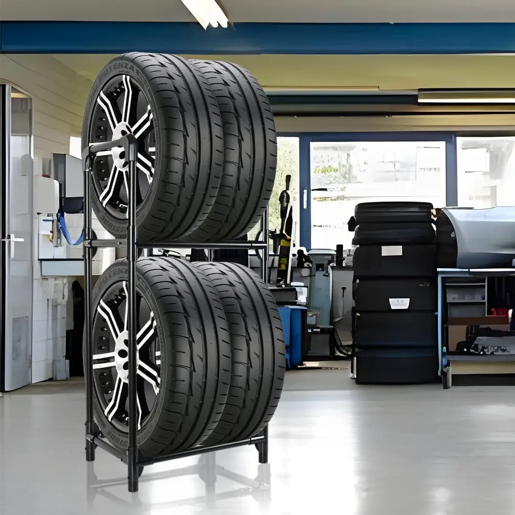 رف تخزين الإطارات منظم رف المرآب للاستخدام الداخلي والخارجي - أسود، 22.51 بوصة × 14.16 بوصة × 45.11 بوصة #6