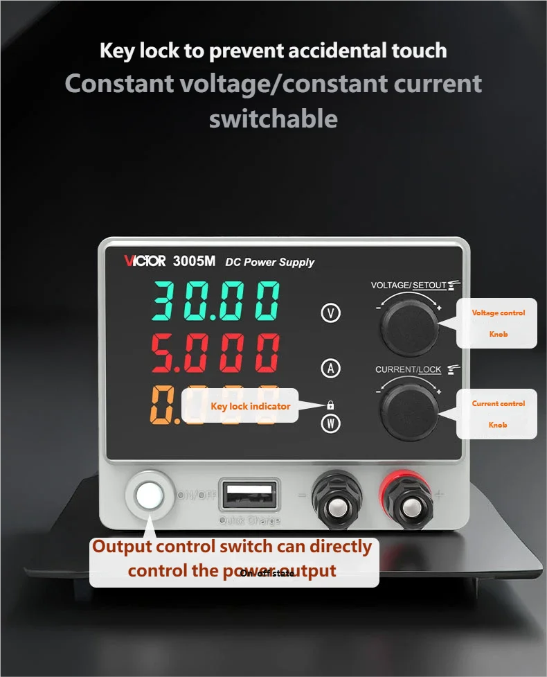 VICTOR 3005M DC-Netzteil Labor 30V 5A Einstellbarer Spannungsregler Tisch-Schaltnetzteil mit voreingestelltem Strom ON/OFF – Detail 4