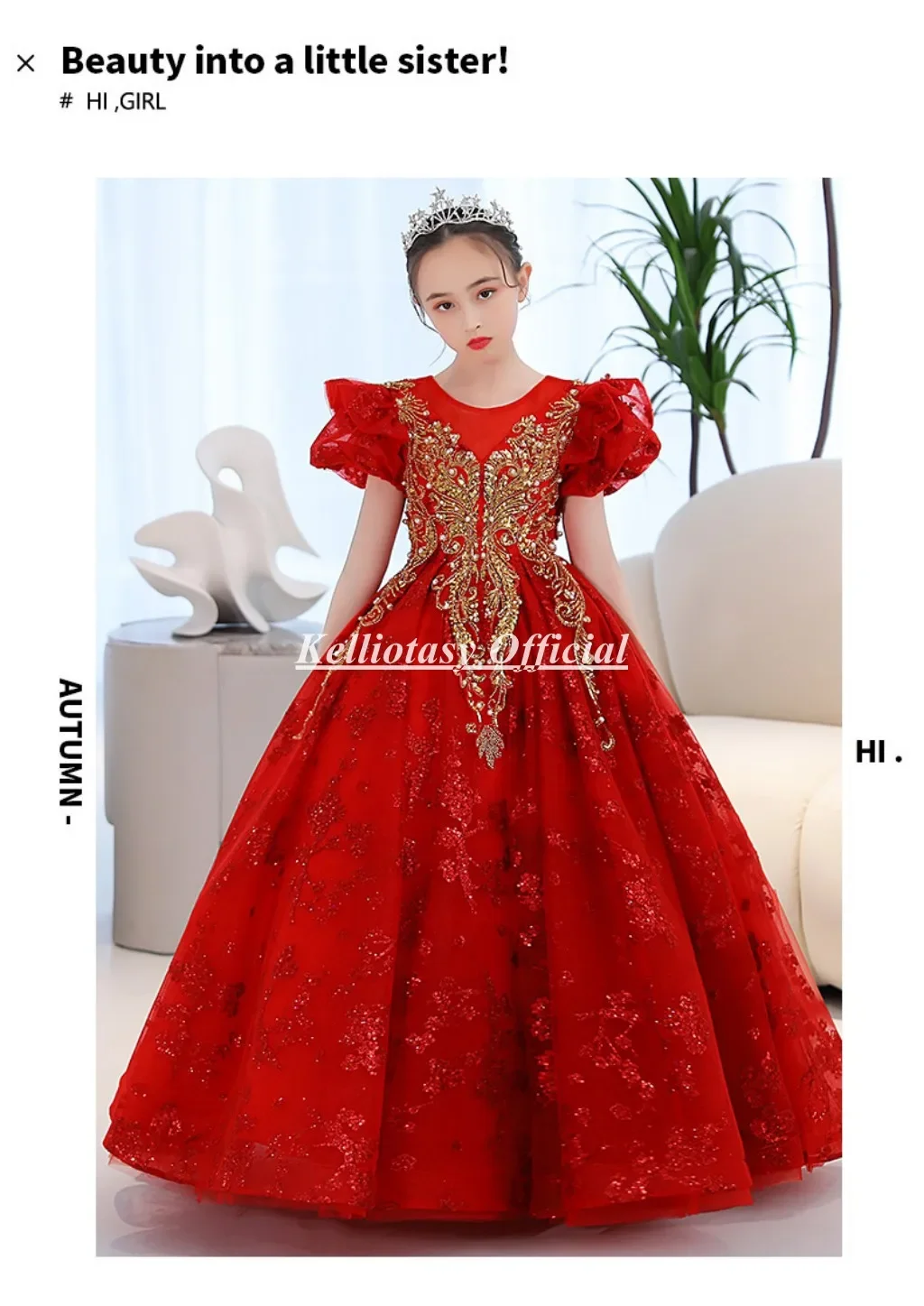 Gaun Catwalk Anak Kustom Gaun Gadis Bunga Putri Merah Mewah dengan Applique Renda LZ002