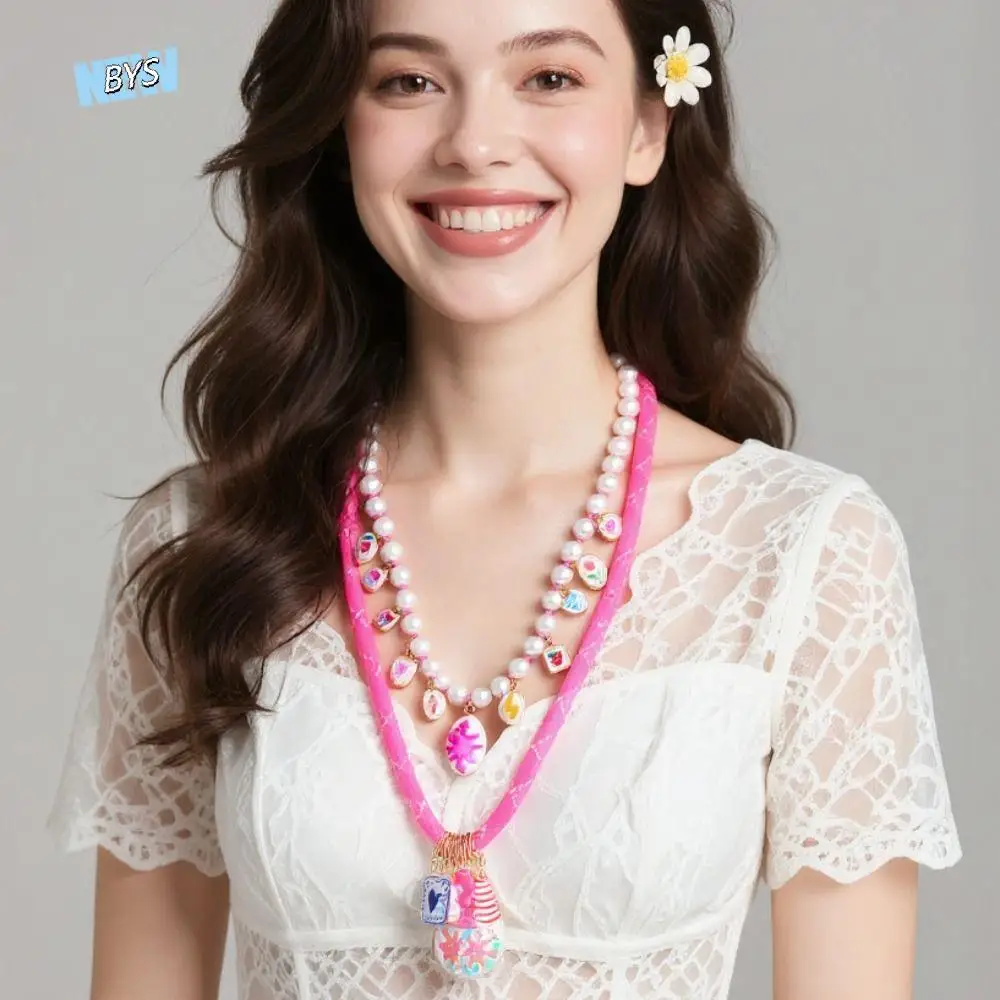 

Retro Fruit Flower Pendant Necklace Necklace Set Ethnic Style Pearls Necklace Hip Hop Jewelry Accessories Dopamine Necklace Male