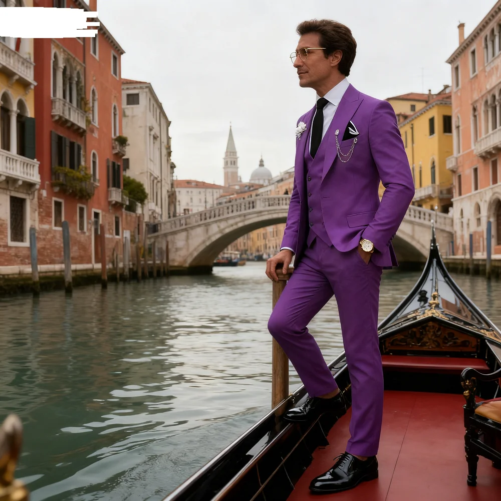 

Chic Blue Men's Terno Set with 3-Piece Jacket Pants Vest Notch Lapel Slim Fit Blazer High Quality for Formal Occasions