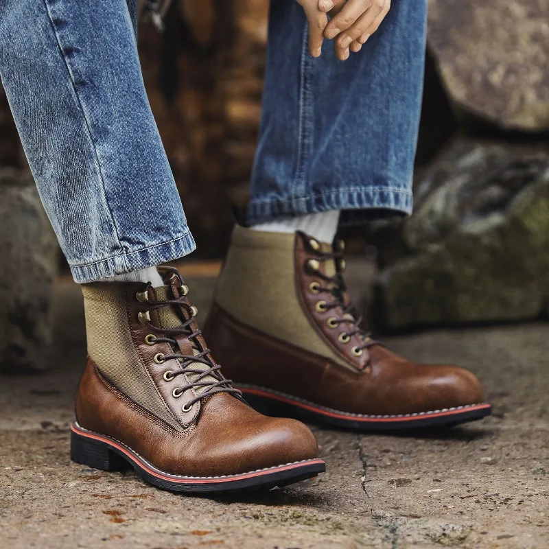 

Men's Leather Boots Designer Handmade Men's Short Boots Comfortable Warm Motorcycle Boots High Quality Lace-up Cowboys Boot 2026