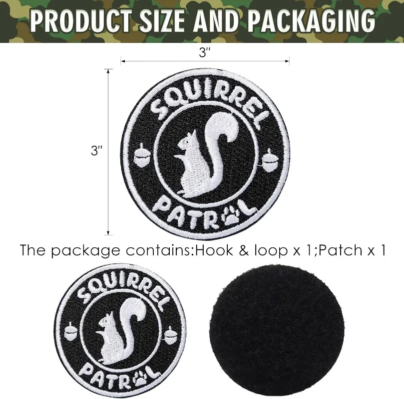 1 Pc Squirrel Patrol Patch Funny Embroidered Animal Patch with Hook and Loop for Dog Vest Dog Harness and Backpacks Caps Jackets