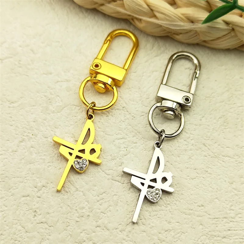 

Judas Cross Heart-Shaped Rhinestone Cross Key Ring for Women Men Stainless Steel Gold Silver Color Key Chain Religious Jewelry
