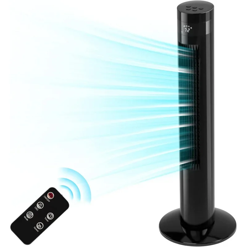 

QWStar Tower Portable Electric Oscillating Fan Quiet Cooling Remote Control Standing Bladess Floor Fans 3 Speeds W