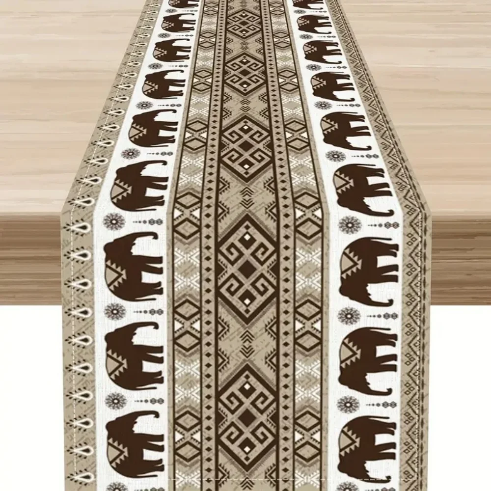 

Bohemian Elephant and Aztec Tribal Pattern Table Runner, Suitable for Home Kitchen Dining Room, Patio, Holiday Party, and Indoor
