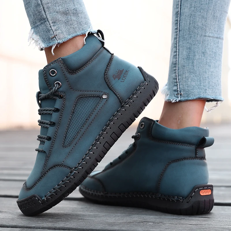Retro Workwear High Top Sports Shoes Men Leather Upper Women Stitching Details Breathable Holes Classic Retro Street Style 2025