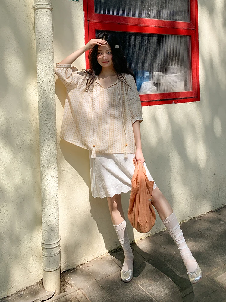 

High Waist A-Line Skirt with Lace And Embroidery Details Casual Sle Cotton Fabric for Spring Summer Autumn Seasons