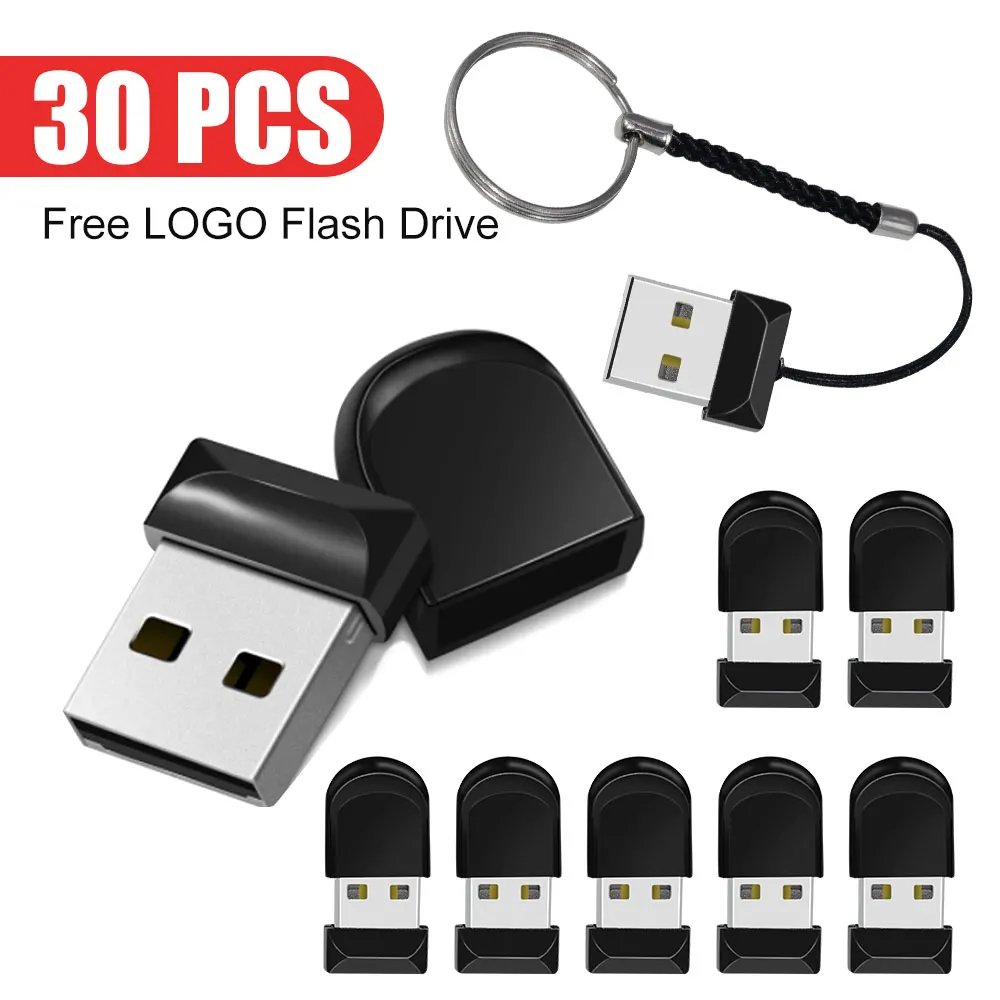 30PCS/Lot Gift USB 2.0 Flash Drive 64GB 32GB 16GB Metal memory stick pen drive Free LOGO Usb Stick 8gb 4gb U Disk Mini Pendrive