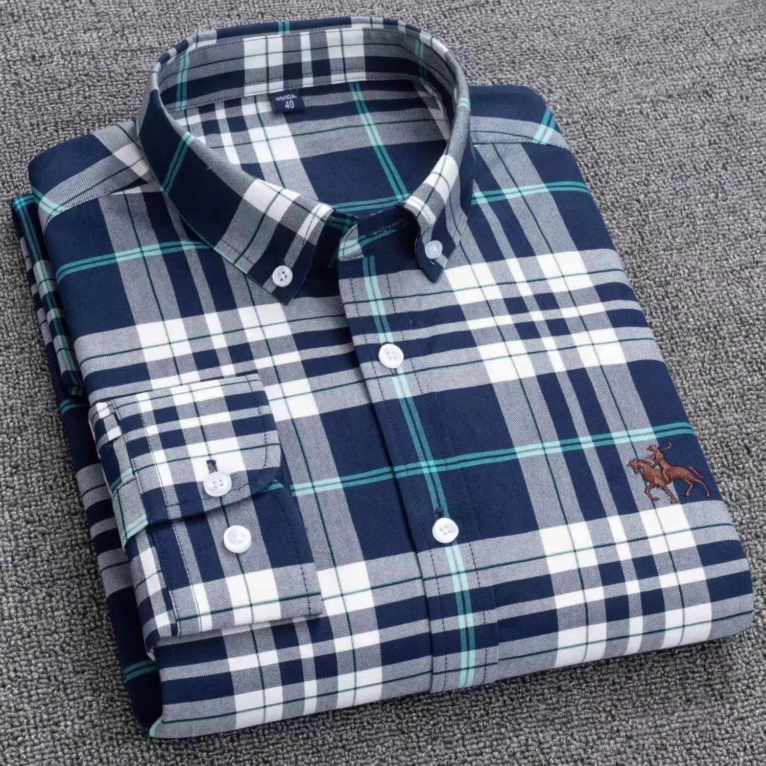 6XL 100% cotton Men\'s Long Sleeve Shirt Spring/Summer Oxford Woven Embroidery High Quality no-wear Breathable Fashion stripe