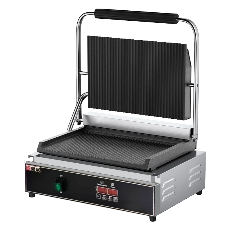 

Commercial Panini Electromechanical Hot Plate Electric Grilling Furnace Single Head Full Pit Sandwich Grill Steak Press Machine