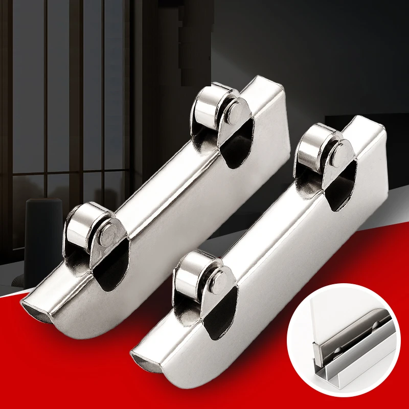 4PCS Stainless Steel U Groove Roller Sliding Door Pulley Double Flywheel 5mm Blade Wheel for Glass Display Cabinet Track Kit