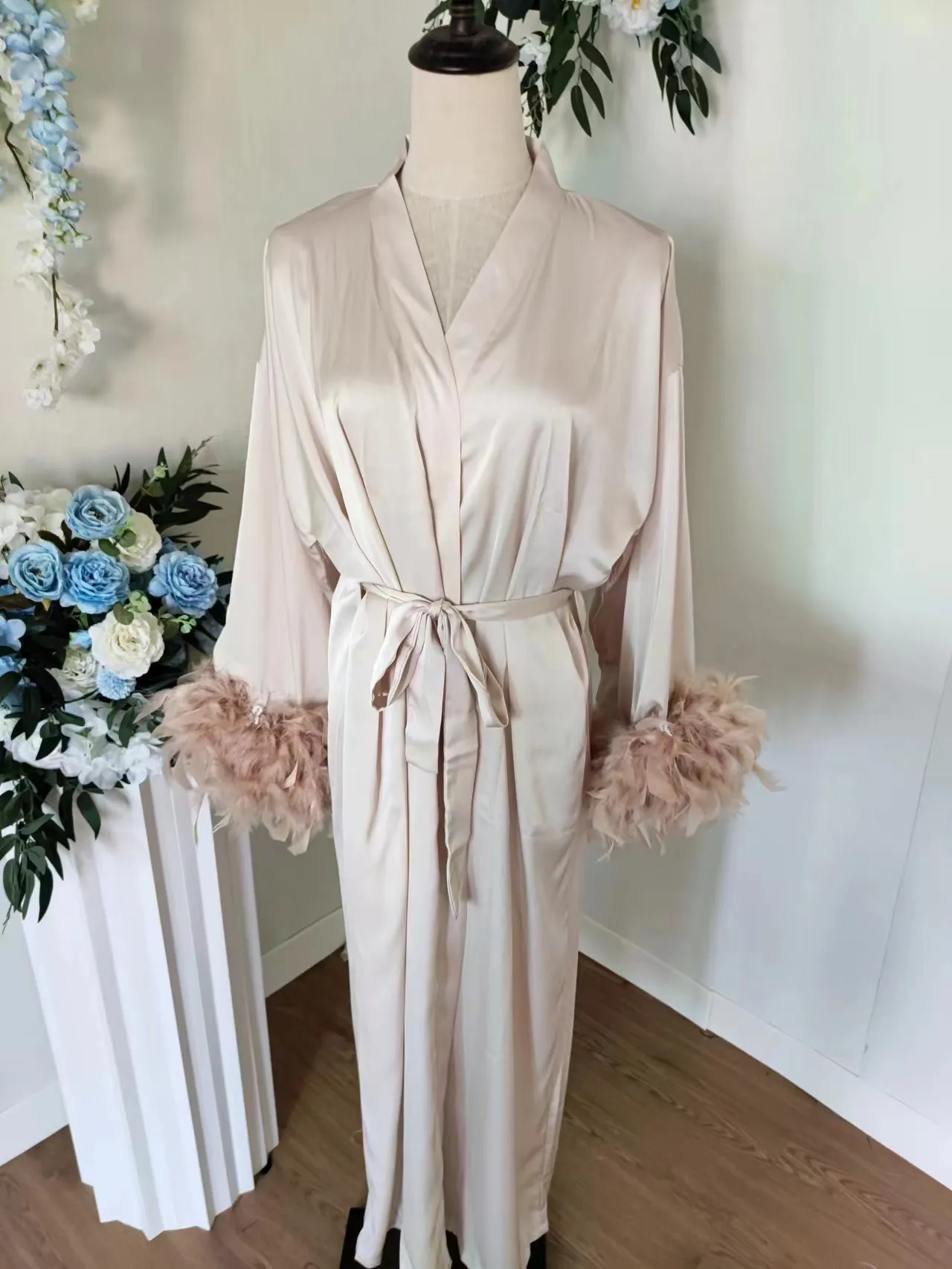 Champagne Boudoir Wedding Long Length Maxi vestaglia Robes abito da damigella d'onore macchia Lingerie di seta Bride to Be Hen Party Dress