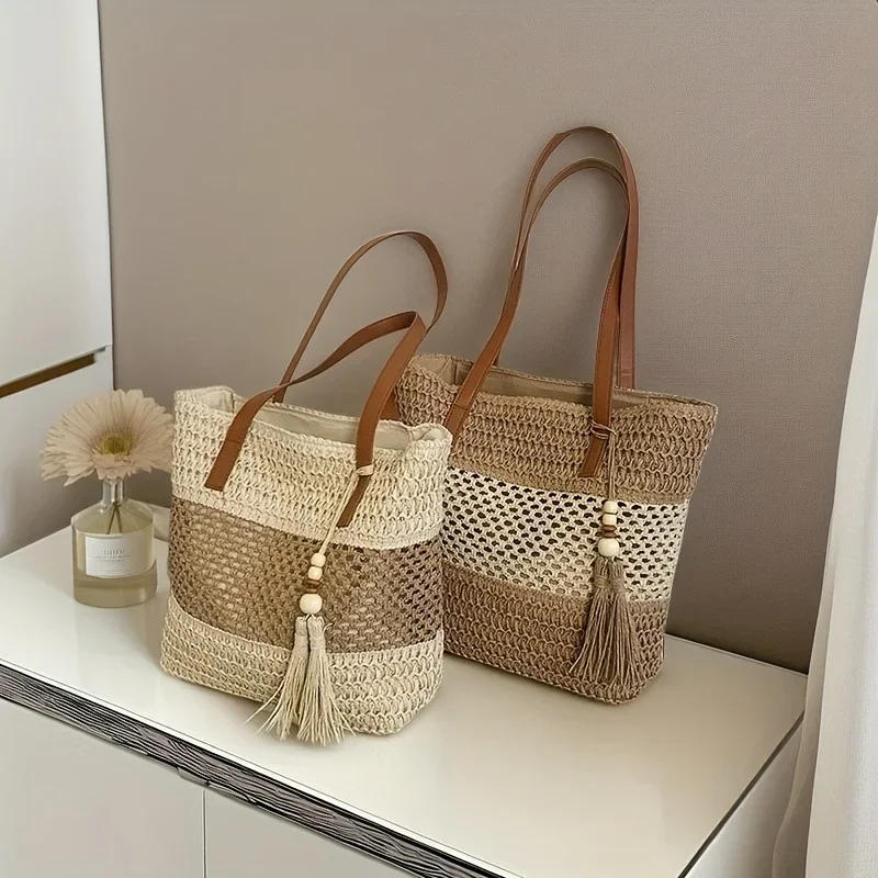 

[Valentine's Day Mother's Day] Women's Bags Available All Year Round Gifts for Friends Valentine's Day Mother's Day Large Capacity Grass Woven Bags Women's Handmade Bags, Woven Bags Shoulder Bags Tassel Beach Outings Tote Bags Armpit Bags Etc