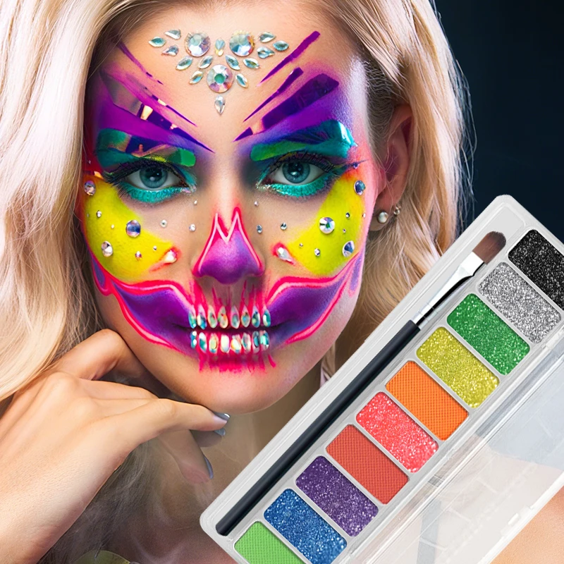 Blacklight uv brilho no escuro paleta de sombra fluorescente palco clubbing neon maquiagem paleta 10 cores pigmento luminoso sombra de olho