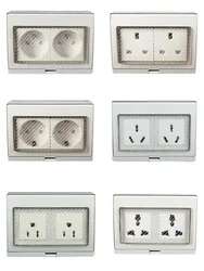 White IP55 10A/16A 250V outdoor household double wall socket US AU UK EU Frence Germany Africa 2-bit Waterproof Power Socket