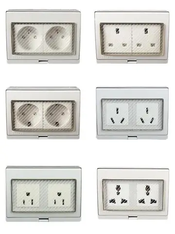 White IP55 10A/16A 250V outdoor household double wall socket US AU UK EU Frence Germany Africa 2-bit Waterproof Power Socket