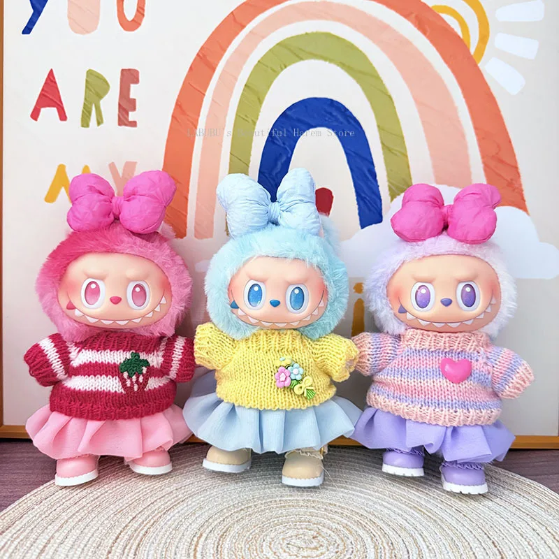

17cm labubu clothes outfit Plush doll clothe Macaron Cute Clothing DIY Kid Gift Clothes Hair accessories v1 v2 clothes