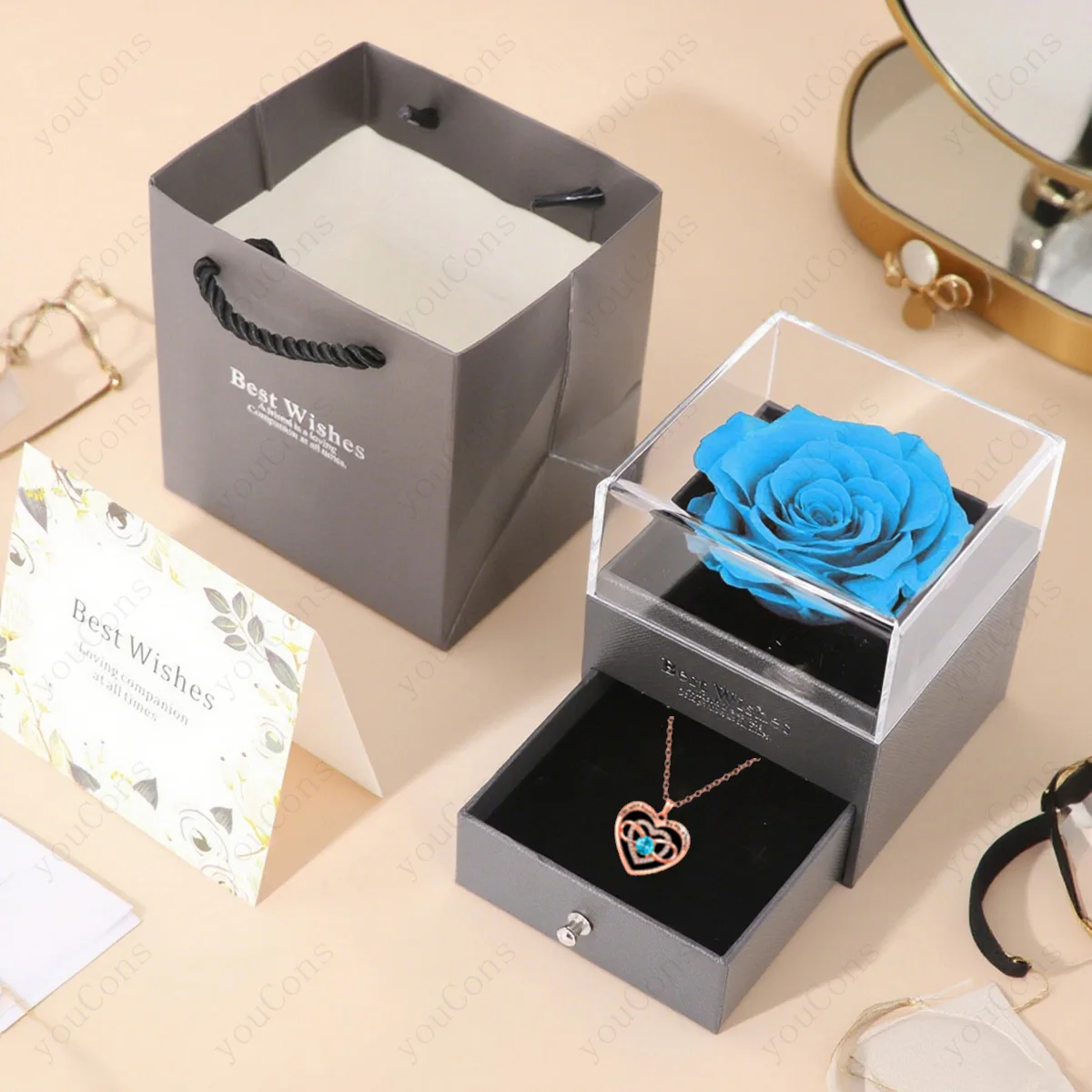 الأزرق الزركون القلب قلادة قلادة مع صندوق الورد 2025 مجموعة مجوهرات جديدة لصديقة أمي الذكرى عيد الحب هدية عيد ميلاد