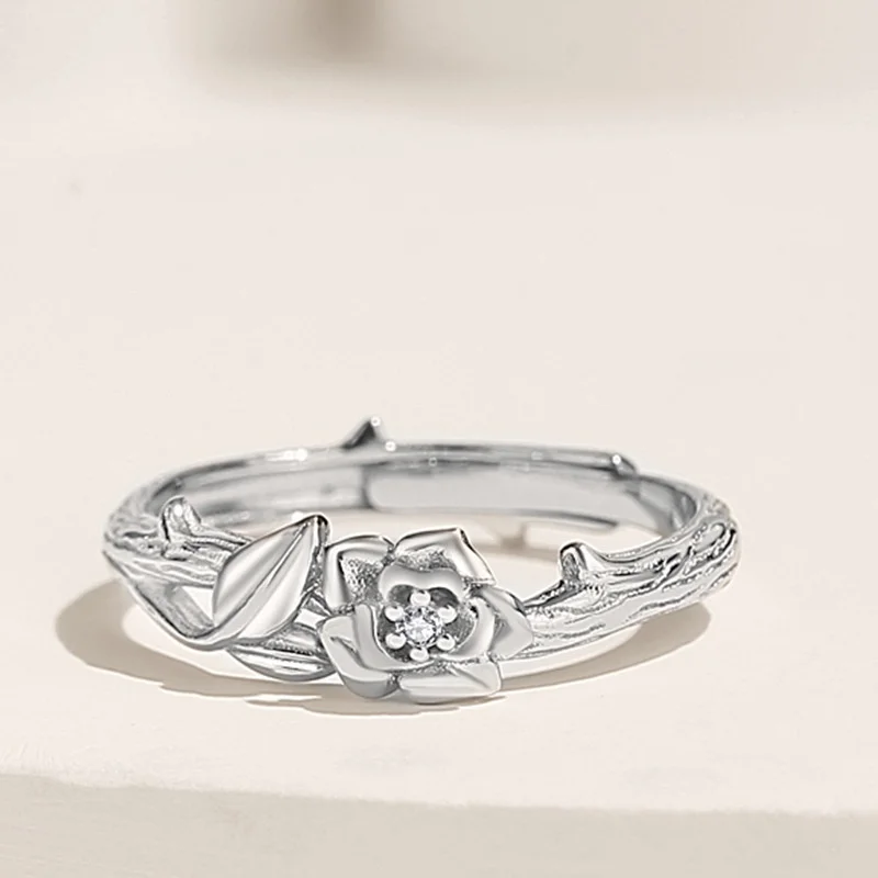 New Arrival Rose Flower Branch Ring Male Index Finger Accessories Trendy Couple Ring  For Lady Wedding Jewelry