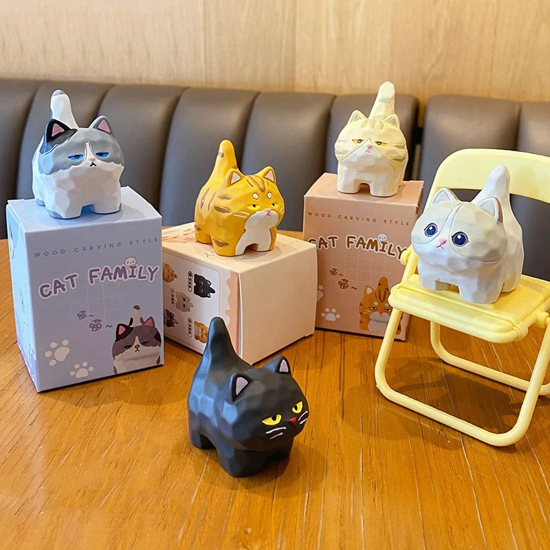 Ornamen kartun kucing dekorasi Interior rumah mobil Meow ukiran kayu gaya Resin ornamen kecil hadiah kreatif asli