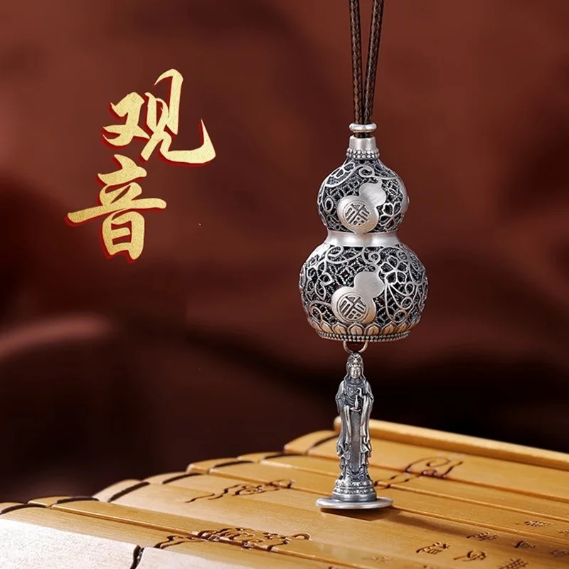 QEENKISS 925 Sterling Silver Vintage Calabash GuanYin Necklace Pendant For Women Men Party Birthday Wedding Christmas Gift PT681