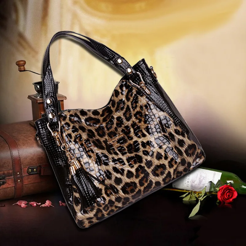 2021 New Fashion Leopard Women Handbag European Design TasselLeather Ladies Shoulder Bags Female Girl Brand Luxury Crossbody Bag