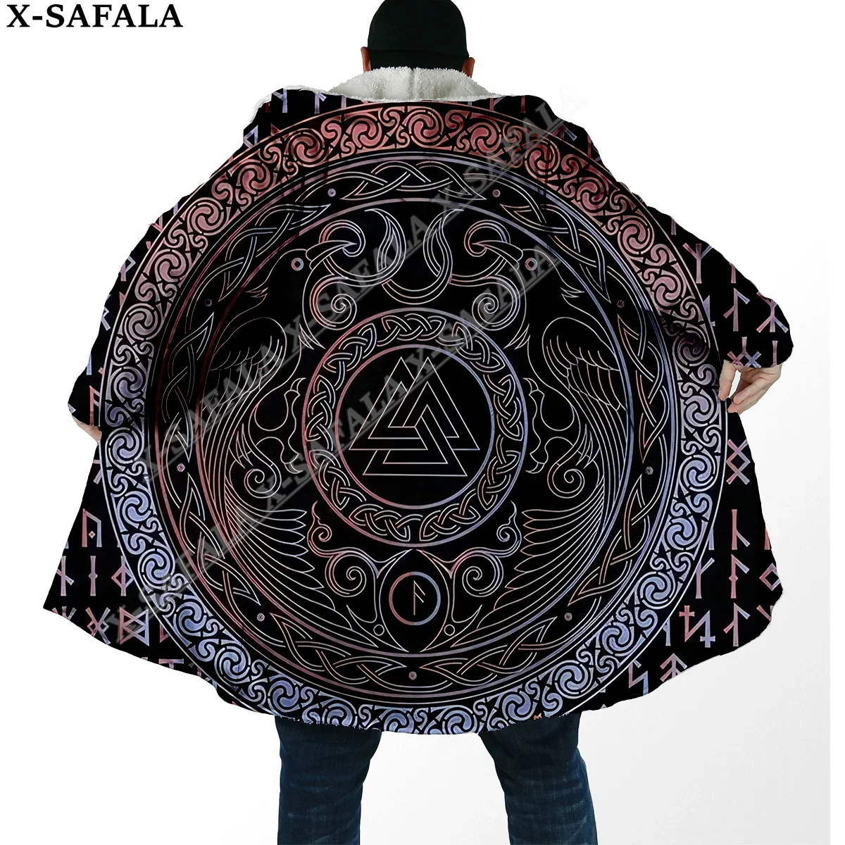 

Tattoo Symbol Viking Armor 3D Print Dream Cloak Thick Warm Hooded Men Overcoat Coat Windproof Fleece Cape Robe Blanket-10