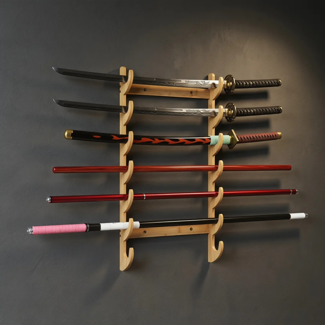 8-Layers Wall Sword Storage Shelf Support Holder Anime Cosplay Wood Sabre Samurai Schwert Display Real Japanese Katana Decor - view 4