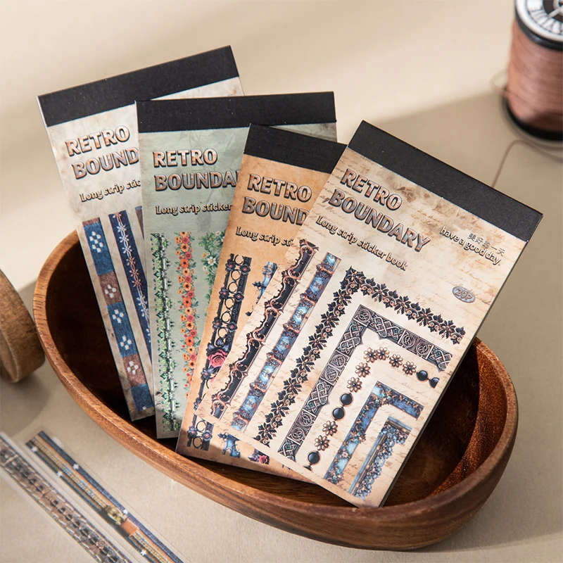 20 Hojas de Pegatinas Retro de Tira Larga para Papelería, Libro de Pegatinas Góticas con Diseño de Enredaderas, Suministros Decorativos para Bullet Journal y Scrapbook
