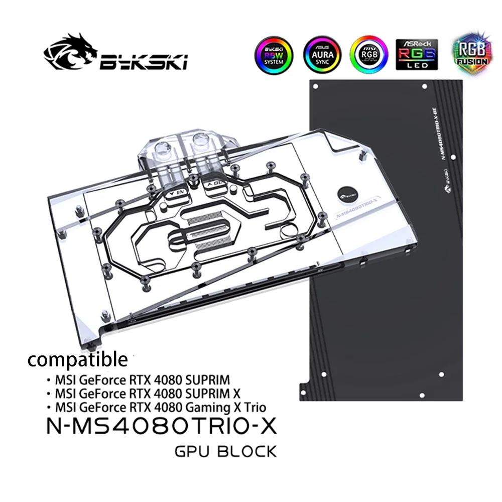 

Bykski GPU Watercooler For MSI RTX 4080 Suprim X / RTX4080 GAMING X TRIO 24G , VGA Block Liquid System 5V 12V N-MS4080TRIO-X