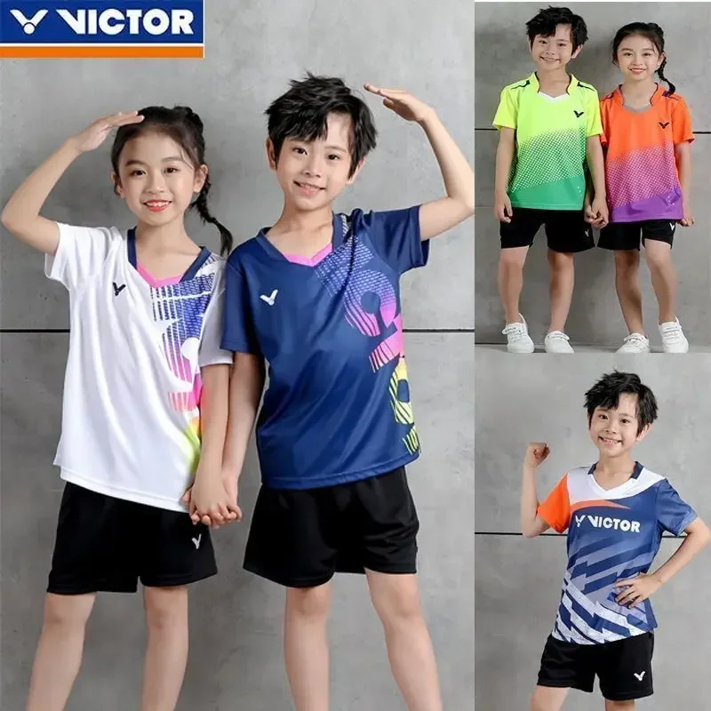 Victor Children's Badminton Jersey Set Boys and Girls Short-sleeved Quick-drying Sportswear Table Tennis Jersey