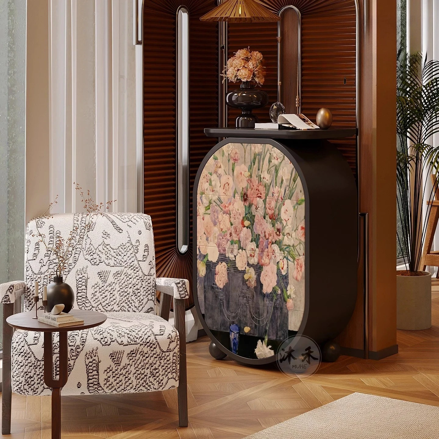 retro niche flowers free installation solid wood four chest cabinet bedroom living room home sofa side cabinet
