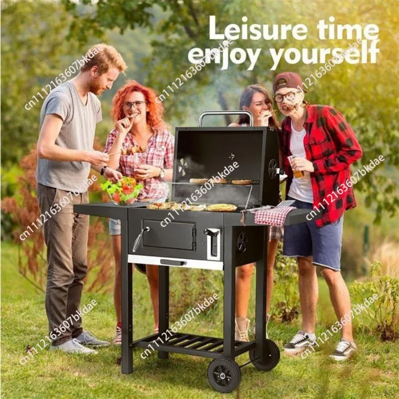 Thickened Large Barbecue Grill With Wheels Outdoor Camping Household BBQ Stove