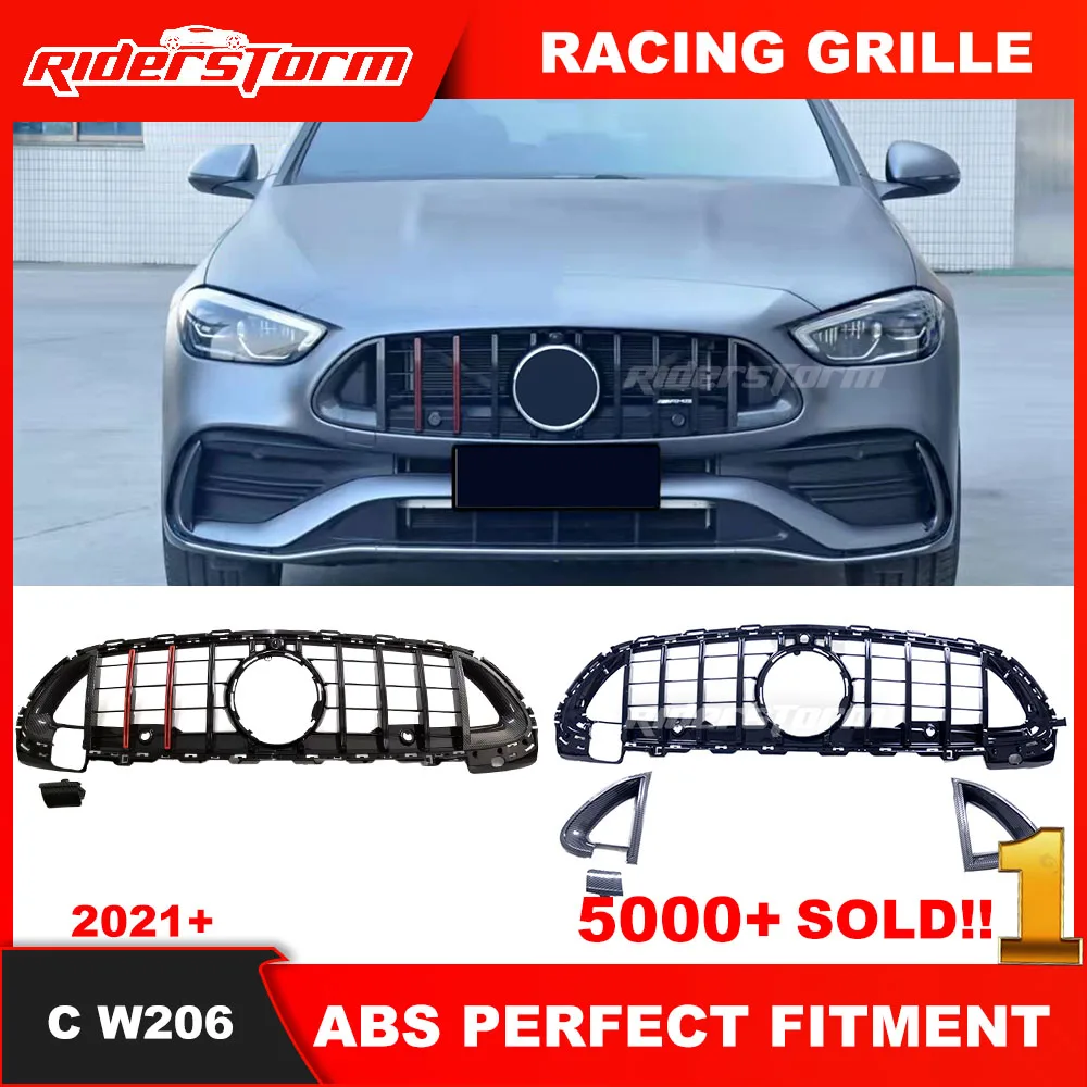 Red carbon Fiber Front Bumper Mesh For mercede C class W206 Gt R grille 2022+ C200 C300 W206 panamerica Grill With Camera Hole