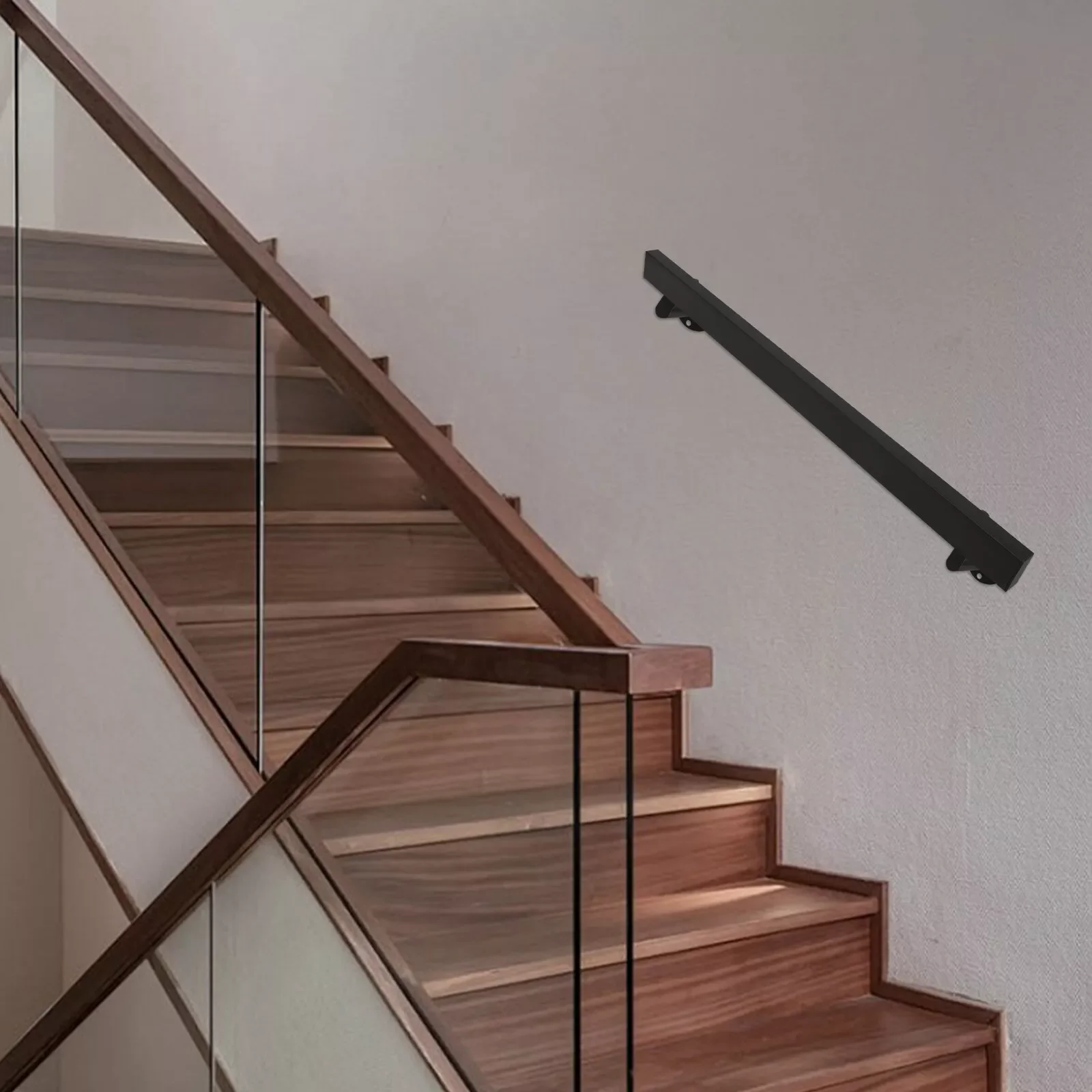 4FT Modern Rectangle Stair Railing Kit Stainless Steel Stair Handrail Wall Mount