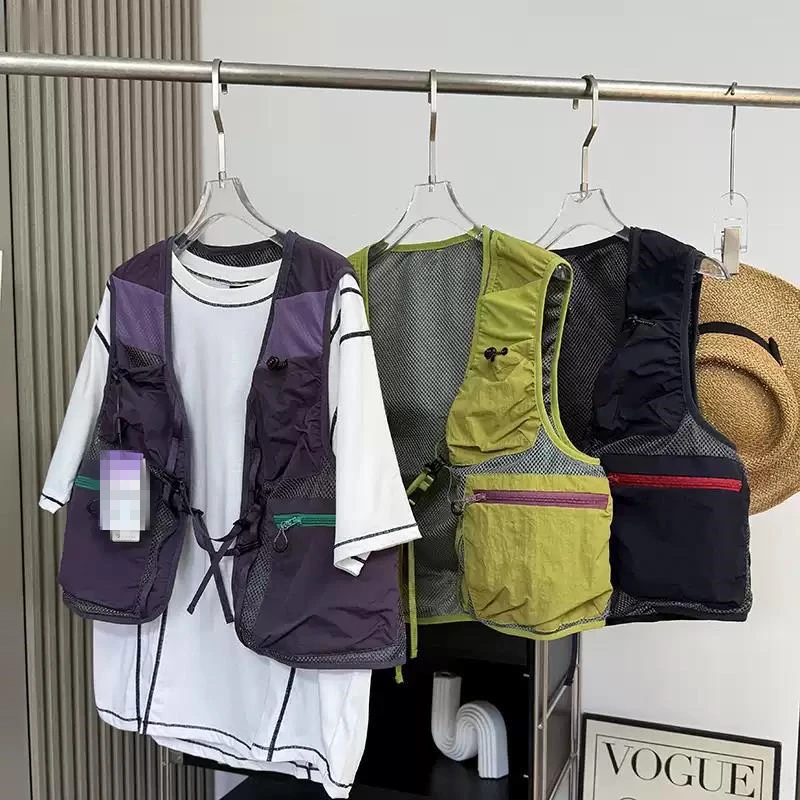 男女兼用マウンテンアウトドアハイキングベスト、ファッショナブルなランニング、レジャー、クールな釣りに最適、カラーブロックバックパック