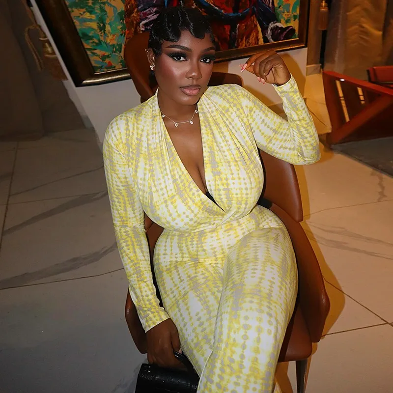 

Women’s V-Neck Long Sleeve Pleated Zipper Slim Jumpsuits