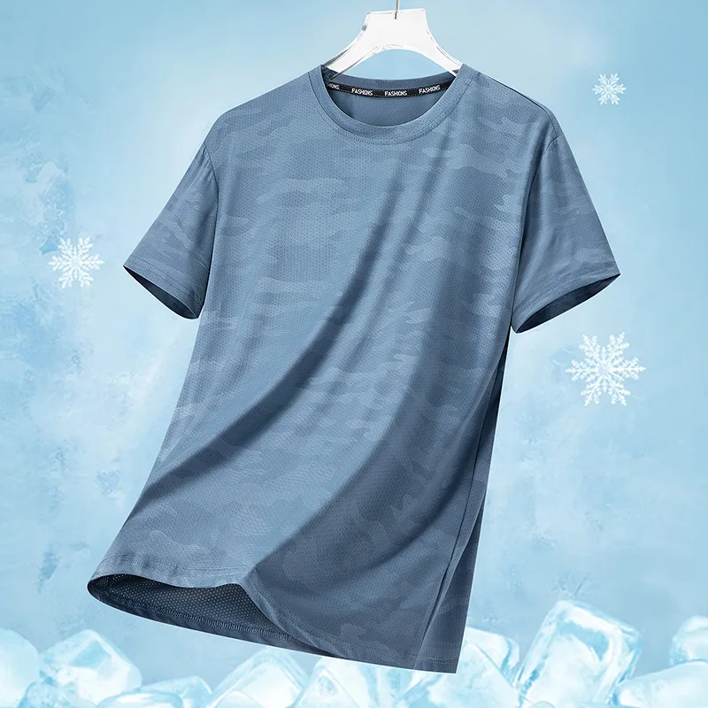 

Mens Short Sleeve TShirt Air Conditioning Shirt Ice Silk Summer Camouflage Print QuickDry HighElasticity Casual Cooling Sport