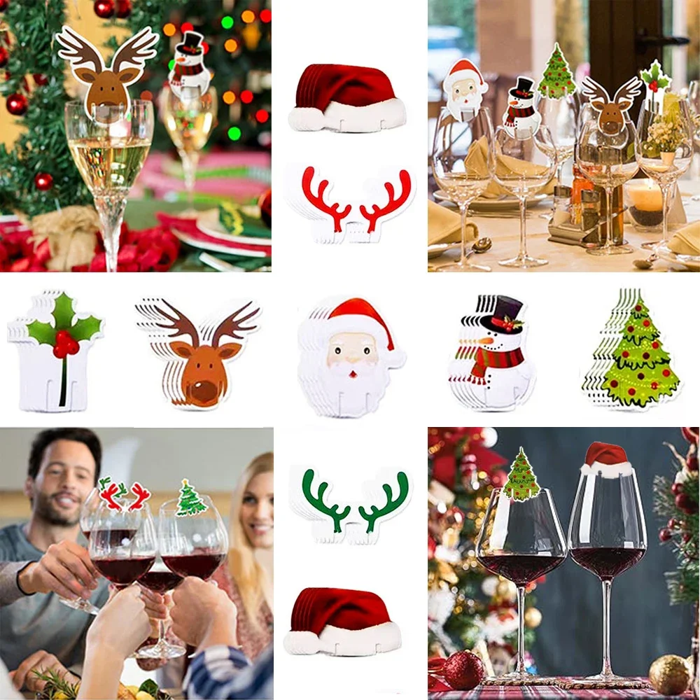 20/30Pcs Cup Card Santa Hat Snowman Wine Glass Ornament 2024 Christmas Decoration Home Party Navidad Noel Holiday Decor Supplies