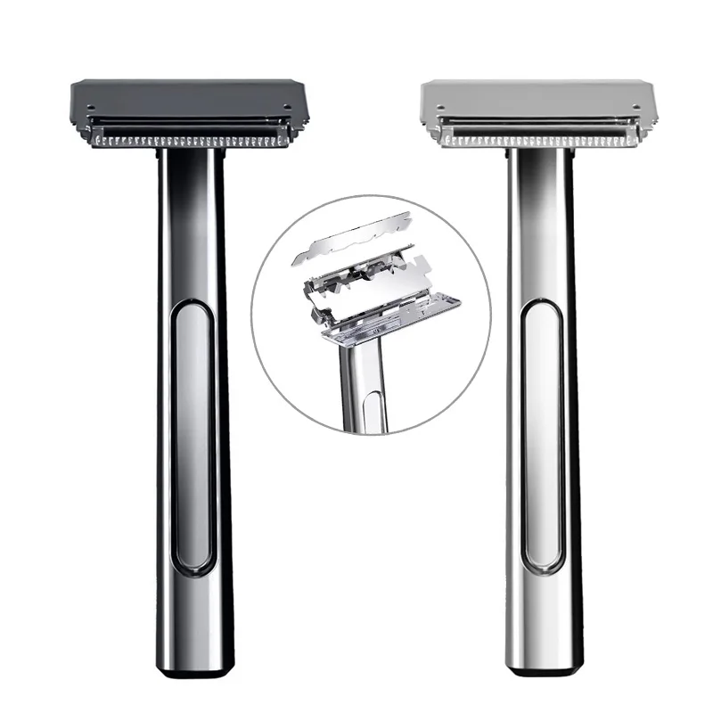 Interchangeable Blade Double Razor， All-Metal Eco-Friendly Shaver For Women And Men With 10 Stainless Steel Single-Edge Blades