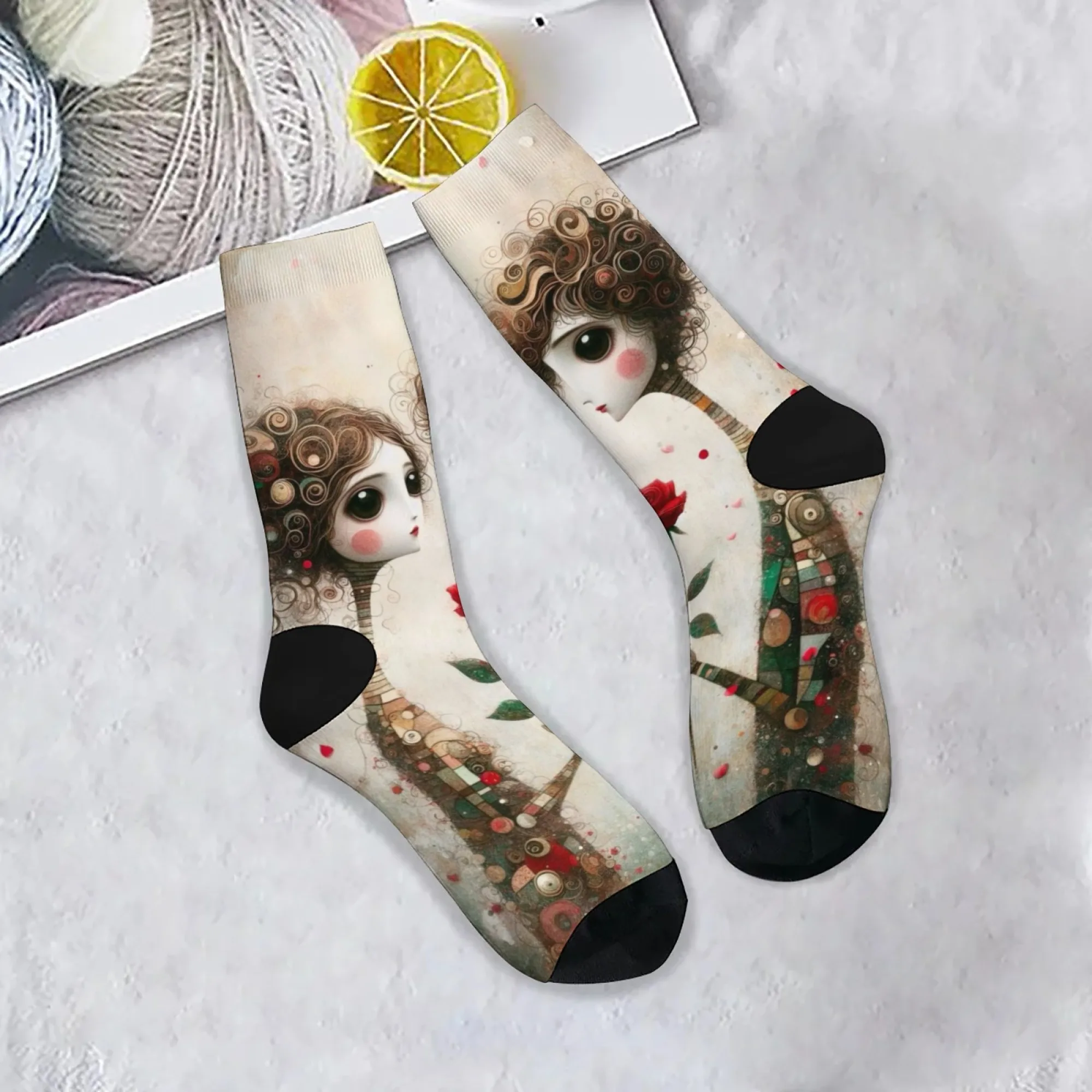 Illustrationen künstlerischer Paare Drucken Herrensocken rutschfeste Freizeitsocken Neuheit Harajuku Retro Street Hip-Hop Socken Geschenk